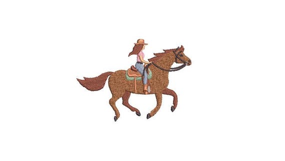 Cowgirl Machine Embroidery File design 4 x 4 inch hoop - Cowgirl on Horse Embroidery Design