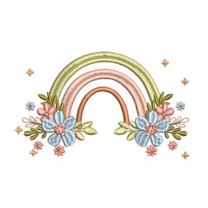 Little Flower Rainbow  - Machine Embroidery File design - 5x7 inch hoop - Monogram Frame - Flowers Rainbow Embroidery Design