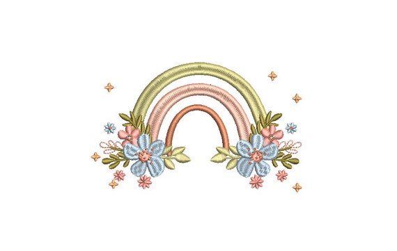 Little Flower Rainbow  - Machine Embroidery File design - 5x7 inch hoop - Monogram Frame - Flowers Rainbow Embroidery Design