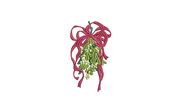 Mistletoe Ribbon Embroidery Design - Machine Embroidery File - design 4x4 inch hoop - Xmas Embroidery Design