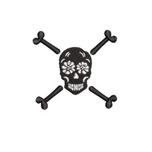 Skull Crossbones Flowers embroidery design - Machine Embroidery File design - 4 x 4 inch hoop - 3 inches Modern Embroidery Design
