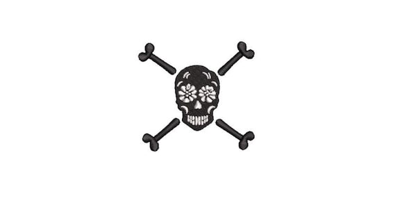 Skull Crossbones Flowers embroidery design - Machine Embroidery File design - 4 x 4 inch hoop - 3 inches Modern Embroidery Design