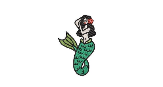 Machine Embroidery Retro Mermaid -Machine Embroidery File design -  4x4 inch hoop - Instant download