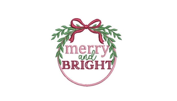 Christmas Embroidery -Merry & Bright Ornament - Machine Embroidery File design 4x4 inch hoop - instant download