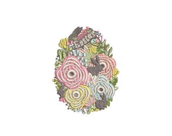 Floral Happy Easter Egg Machine Embroidery File design - 4 x 4 inch hoop - instant download