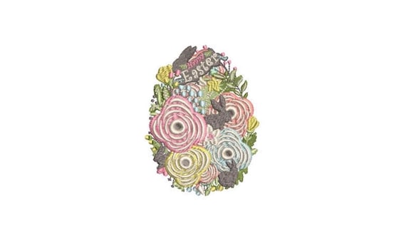 Floral Happy Easter Egg Machine Embroidery File design - 4 x 4 inch hoop - instant download
