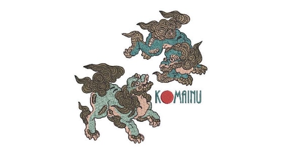 Japanese Komainu Lion Dogs - Dragon Embroidery Design -  Urban Modern Machine Embroidery File design - 6x10 inch hoop - instant download