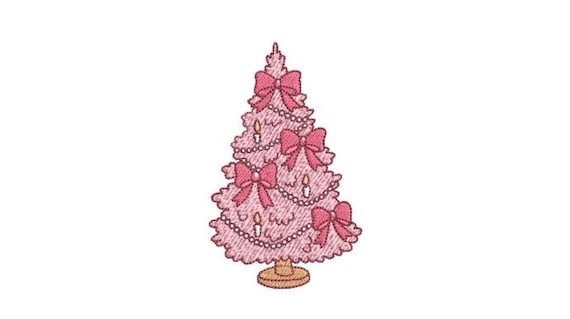 Pretty Bow Xmas Tree - Machine Embroidery File design - 4 x 4 inch hoop - Pink Christmas Tree Embroidery