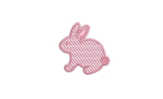 Pink Gingham Bunny rabbit embroidery - Embroidery File design - 4x4 inch hoop