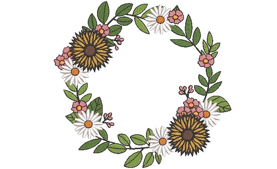 Sunflower Wreath Embroidery - Machine Embroidery File - design 8x8 inch hoop - Monogram frame - Sunflower - Daisy Embroidery