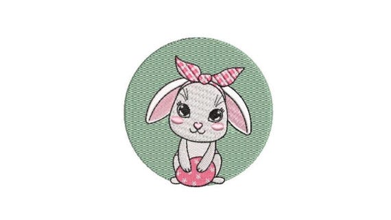 Gingham Bow Rabbit - Machine Embroidery File design 4 x 4 inch hoop - Easter Bunny Embroidery Design