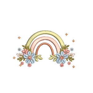 Little Flower Rainbow - Machine Embroidery File design - 4x4 inch hoop - Monogram Frame - Rainbow Embroidery Design