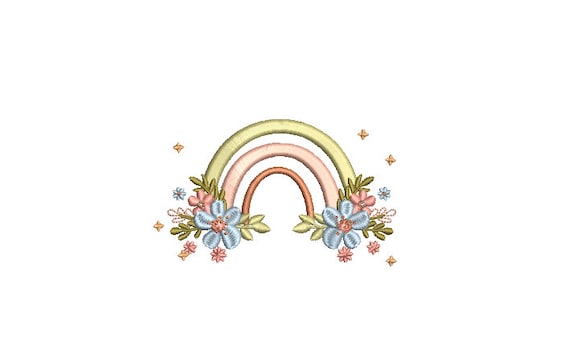 Little Flower Rainbow - Machine Embroidery File design - 4x4 inch hoop - Monogram Frame - Rainbow Embroidery Design