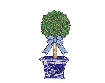 Chinoiserie Topiary Embroidery - Blue Willow - Machine Embroidery File design - 4 x 4 inch hoop - Instant Download