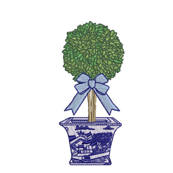 Chinoiserie Topiary Broderie - Blue Willow - Conception de fichier de broderie machine - Cerceau de 4 x 4 pouces - Téléchargement instantané