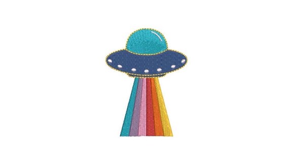 Rainbow Spaceship embroidery design -  Machine Embroidery File design 4 x 4 inch hoop - Instant download