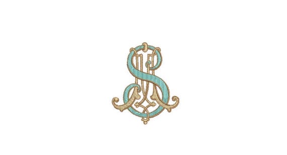 Antique M S Monogram or S M  -  Machine Embroidery File design - 3x3 inch hoop - Vintage Monogram Design