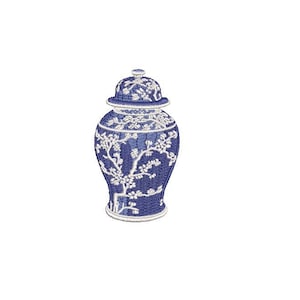 Chinoiserie Chic Blossom Ginger Jar - Filled Machine Embroidery File design  - 4x4 hoop - 7.5cm tall