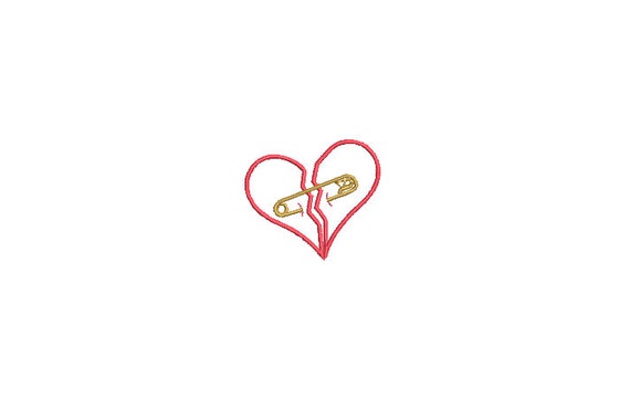 Safety Pin Heart - 5cm - Machine Embroidery File design - 4x4 inch hoop - Loveheart Embroidery Design