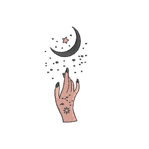 Star Moon Hand Embroidery Design -  Moon Child Machine Embroidery File design - 4x4 inch hoop - instant download