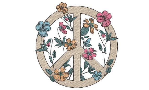 Wildflower Peace Flower Wreath -  Machine Embroidery File design - 6x10 inch hoop -Peace Sign Embroidery Download