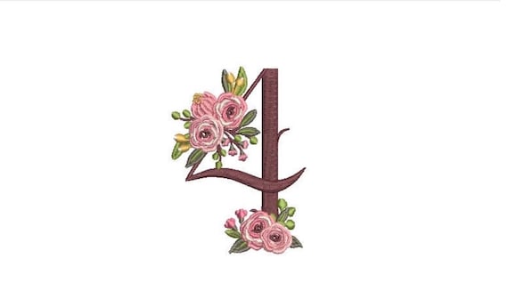 Floral Number 4 - FOUR - Fourth  Birthday-  Machine Embroidery File design - 4x4 hoop - embroidery design