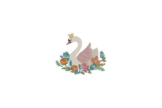 Swan with flowers Machine Embroidery File design 4x4 hoop