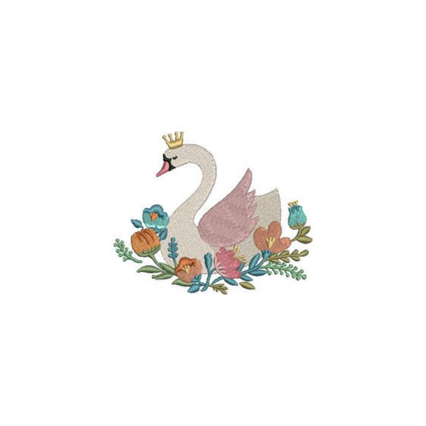 Swan with flowers Machine Embroidery File design 4x4 hoop