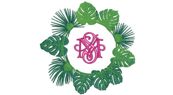 Palm Leaf Circle Frame Machine Embroidery File design - 7 x 12 inch hoop - Palm Embroidery Design