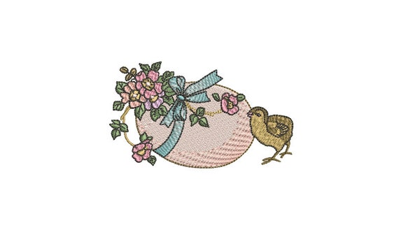 Vintage Easter egg and chick - Machine Embroidery File design - 4x4 inch hoop - Easter Embroidery