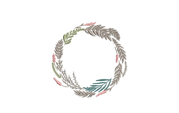 Wildflower Wreath- Machine Embroidery File design - 4x4 inch hoop - monogram Frame - Instant download