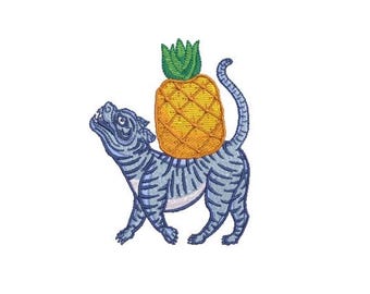 Chinoiserie Pineapple Tiger Machine Embroidery File design - 4x4 inch hoop - Chinoiserie Embroidery Design