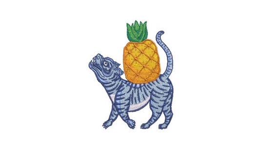 Chinoiserie Pineapple Tiger Machine Embroidery File design - 4x4 inch hoop - Chinoiserie Embroidery Design