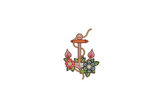 Floral Anchor Machine Embroidery File design 4x4 inch hoop - Anchor Tattoo