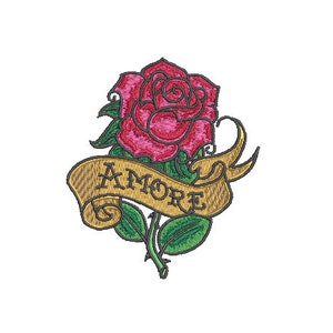 Amore Rose Tattoo Machine Embroidery File design - 4 x 4 inch hoop - Rose Embroidery File