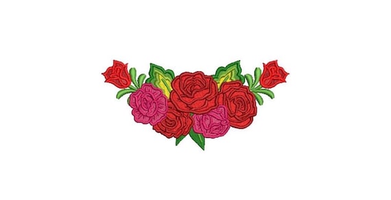 Mexican Roses Folksy Machine Embroidery File design 5 x 7 inch hoop - instant download