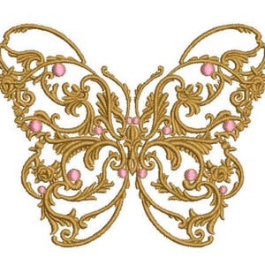 Baroque Butterfly Machine Embroidery File design - 4x4 inch hoop - Gold Butterfly design