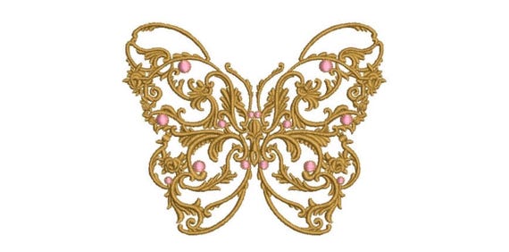 Baroque Butterfly Machine Embroidery File design - 4x4 inch hoop - Gold Butterfly design