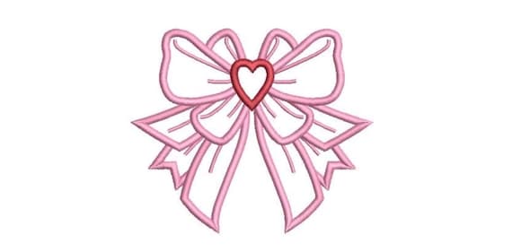 Applique Heart Bow Machine Embroidery File design 5x7 hoop - Digital Download Embroidery File