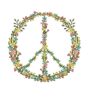 Floral Peace Sign - Machine Embroidery File design - 5x7 inch hoop - Instant Download - Peace Embroidery design