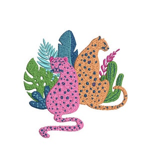Leopards and Tropical Plants Machine Embroidery File design - 5x7 inch hoop - Leopard Design- instant download
