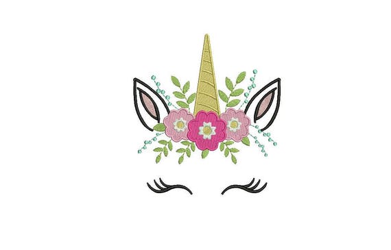 Machine Embroidery Unicorn Face Flowers Machine Embroidery File design 6x10 inch hoop