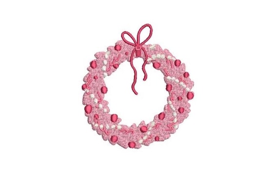 Pink Wreath Christmas Embroidery - Machine Embroidery File design - 4x4 inch hoop - Xmas Embroidery Design
