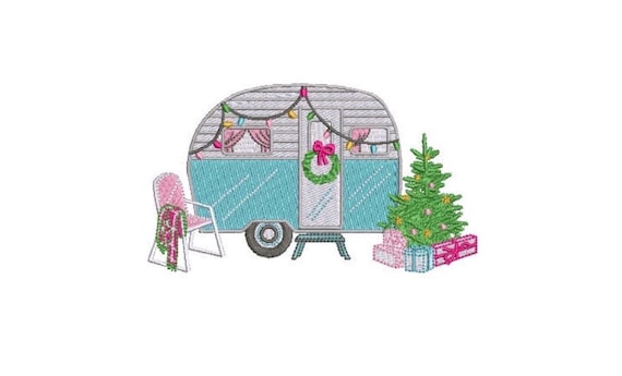 Christmas Caravan Camping Machine Embroidery File design 5x7 inch hoop - instant download
