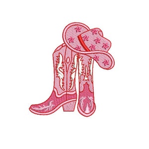 Cowgirl Stars - projekt pliku do haftu maszynowego z kapeluszem i butami kowbojskimi - tamborek 4 x 4 cale - ramka z monogramem
