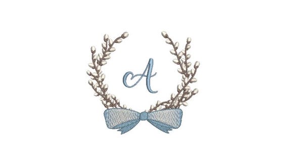 Pussy Willow Wreath Embroidery - Hamptons Design - Machine Embroidery File design - 4 x 4 inch hoop - Instant Download