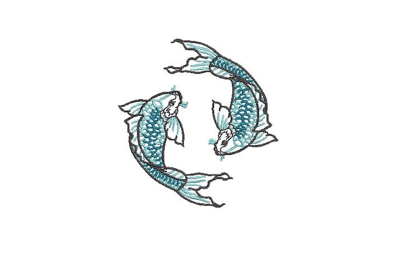 Two Koi Fish Machine Embroidery File design - 4x4 inch hoop - Koi Embroidery Design