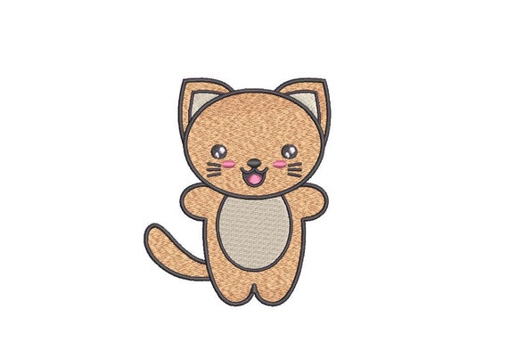 Machine Embroidery Kawaii Kitty - Machine Embroidery File design - 4x4 inch hoop - Instant download