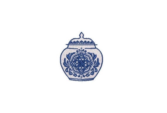 Chinoiserie Simple Mini Ginger Jar - Filled Machine Embroidery File design  - 4x4 hoop - Monogram Frame