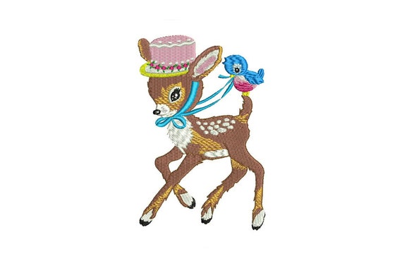 Deer In Hat Retro Vintage Machine Embroidery File design 5x7 hoop - instant download